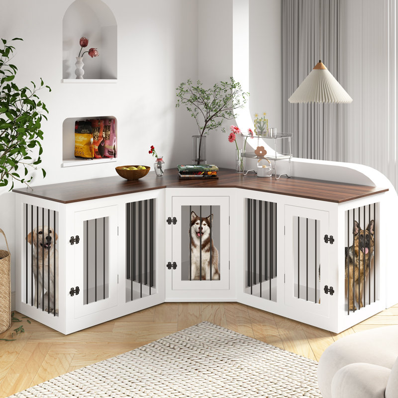 Tucker Murphy Pet Large Dog Crate Furniture for 3 Dogs Corner Dog Crate with Lockable Doors Dog Kennel Crate Cage Reviews Wayfair